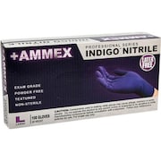 AMMEX Ammex AINPF Textured Medical/Exam Nitrile Gloves, Powder-Free, Indigo, Large, 100/Box AINPF46100